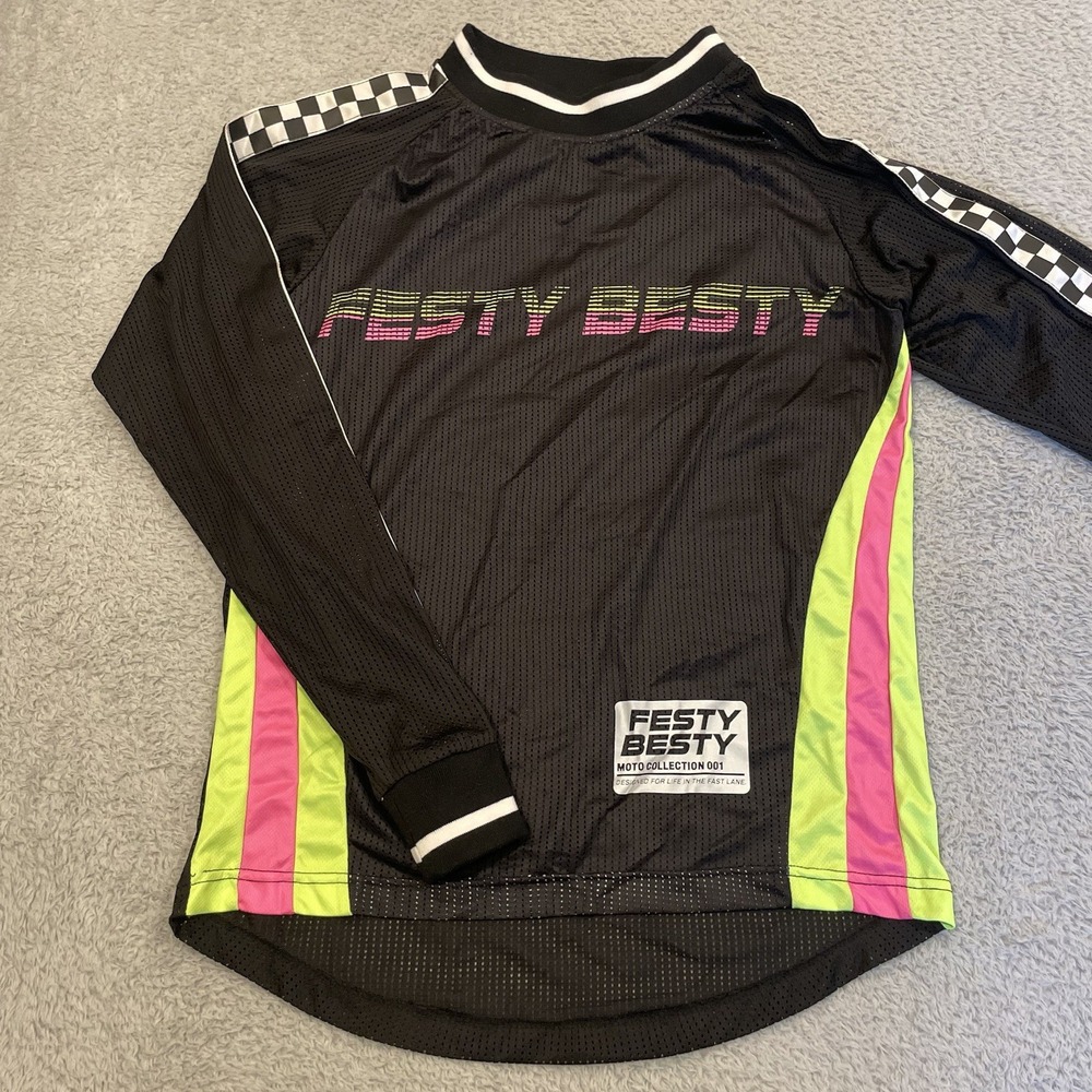 Festy Besty Moto Collection 001 Shirt Jersey Womens XS Black Mesh Top